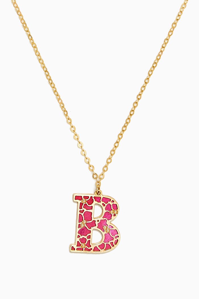 

Amelia Cherry Blossom "B" Initial Two Sided Necklace in 18kt Yellow Gold