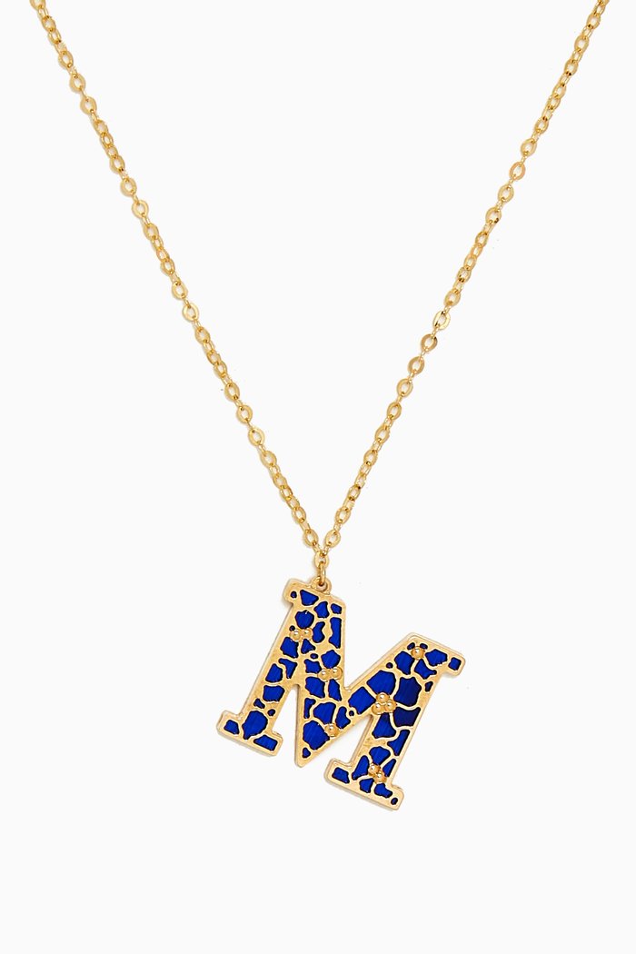 

Amelia Cherry Blossom "M" Initial Two Sided Necklace in 18kt Yellow Gold