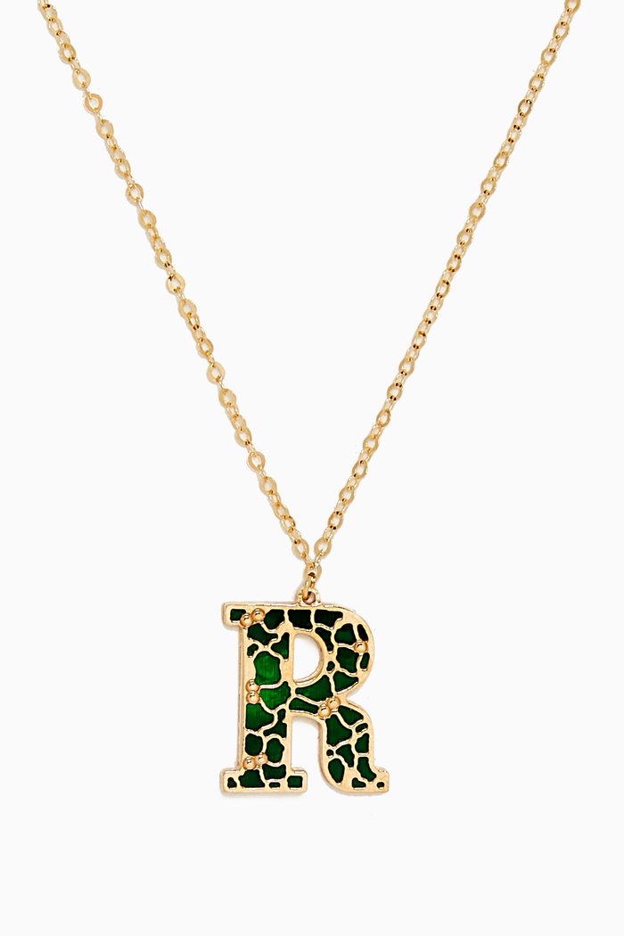 

Amelia Cherry Blossom "R" Initial Two Sided Necklace in 18kt Yellow Gold