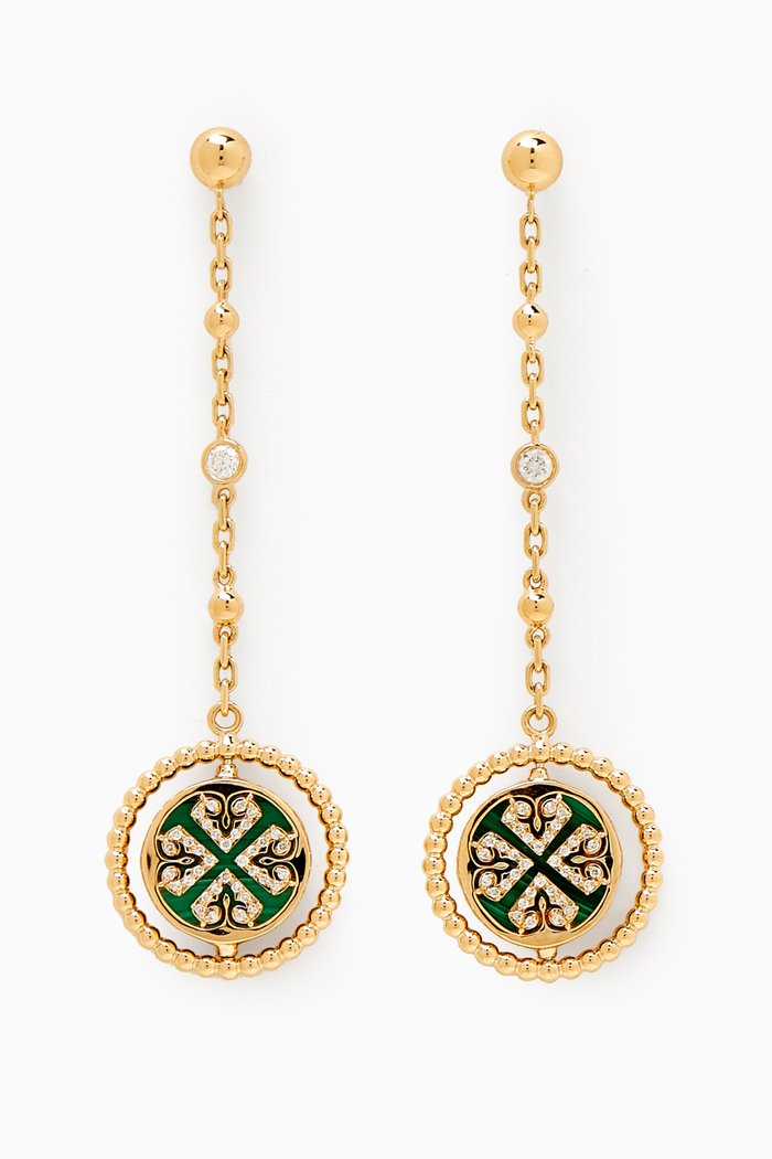 

Lace Lustrous Malachite & Diamond Earrings in 18kt Yellow Gold