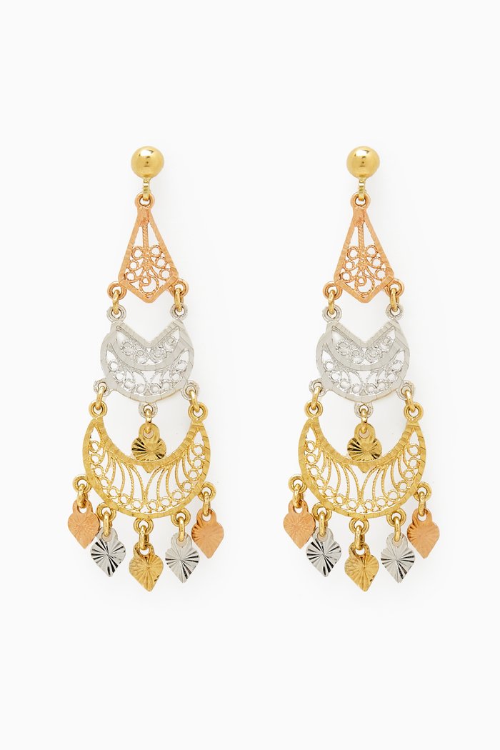 

Lydia Arabesque Dangle Earrings in 18kt Yellow, White & Rose Gold, Multicolour