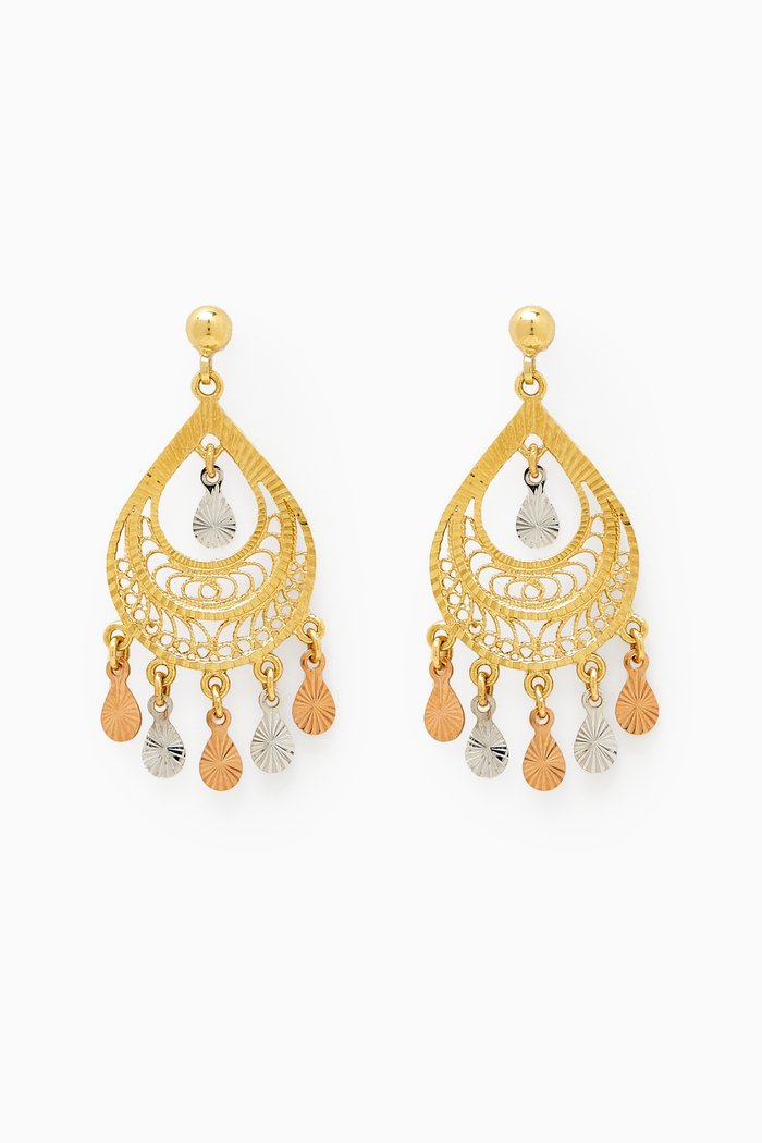 

Lydia Arabesque Dangle Earrings in 18kt Yellow, White & Rose Gold, Multicolour