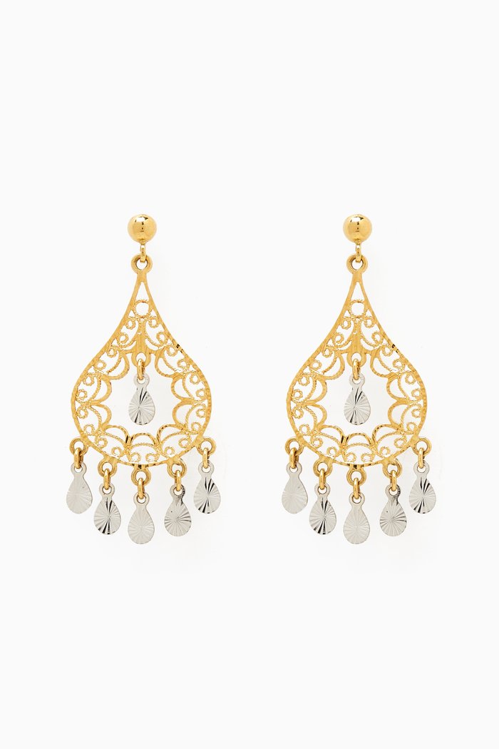

Lydia Arabesque Dangle Earrings in 18kt Yellow & White Gold, Multicolour