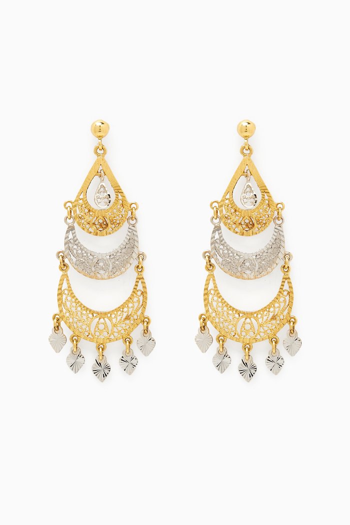 Lydia Arabesque Dangle Earrings in 18kt Yellow & White Gold, Multicolour