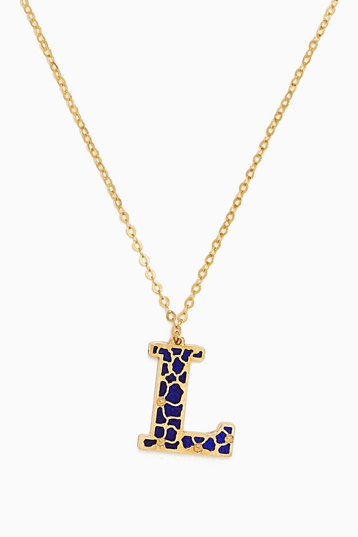 

Amelia Cherry Blossom "L" Initial Two Sided Necklace in 18kt Yellow Gold