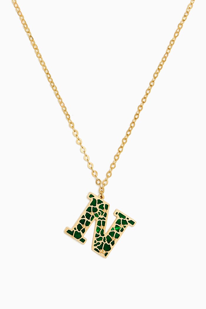 

Amelia Cherry Blossom "N" Initial Two Sided Necklace in 18kt Yellow Gold