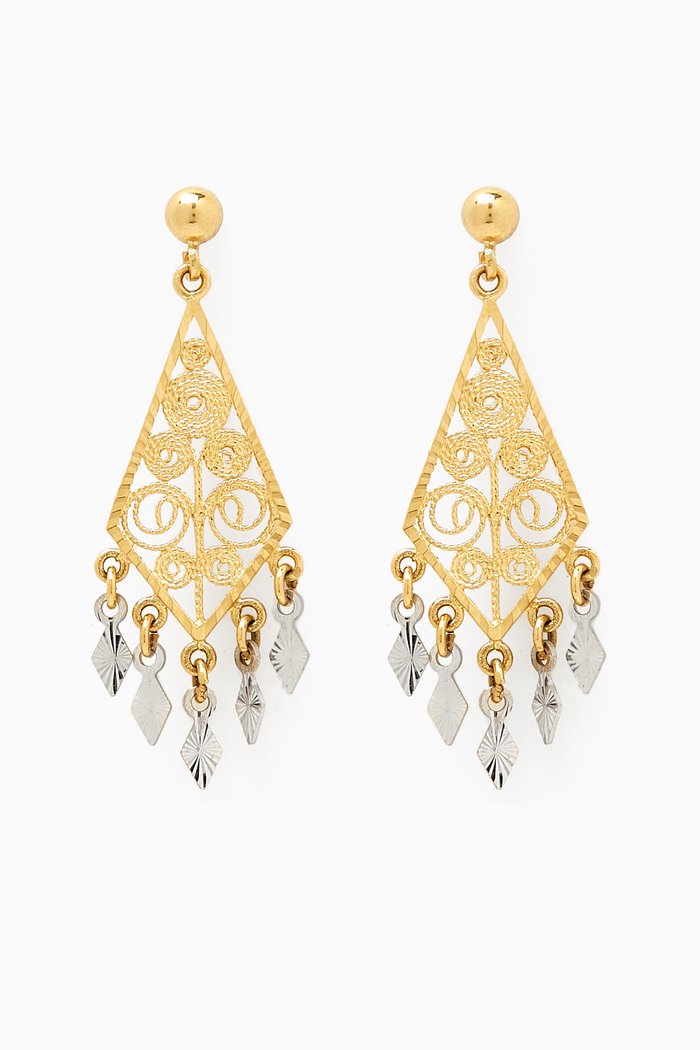 

Lydia Arabesque Dangle Earrings in 18kt Yellow & White Gold, Multicolour