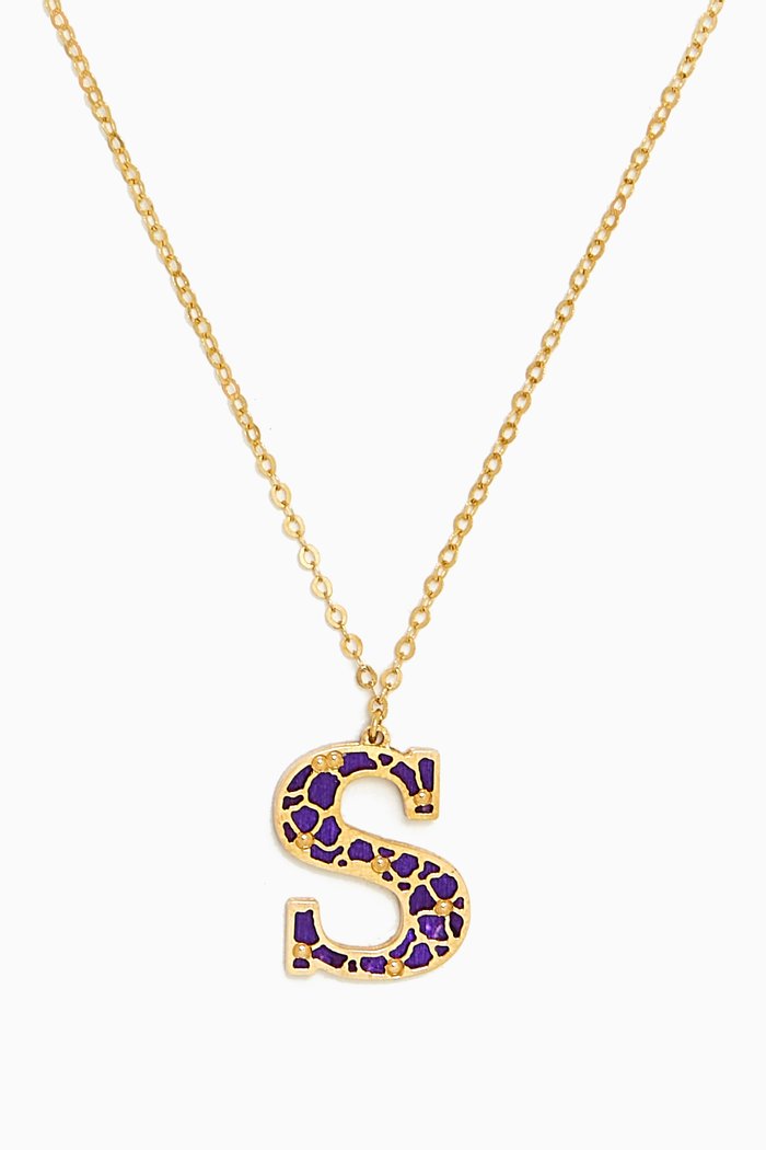 

Amelia Cherry Blossom "S" Initial Two Sided Necklace in 18kt Yellow Gold