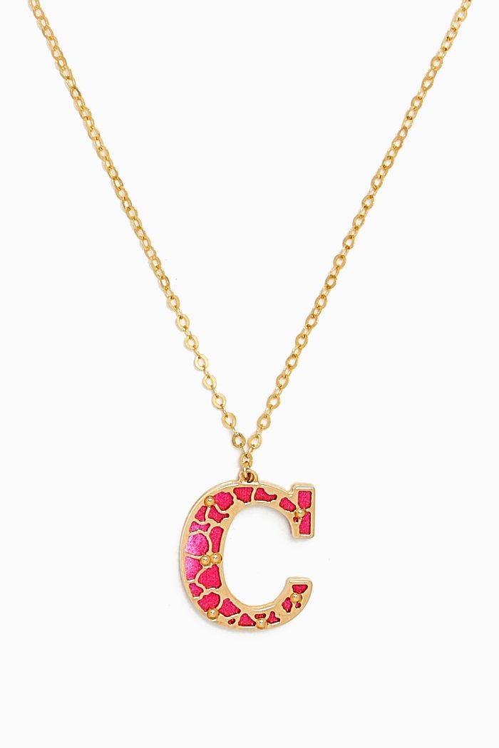 

Amelia Cherry Blossom "C" Initial Two Sided Necklace in 18kt Yellow Gold
