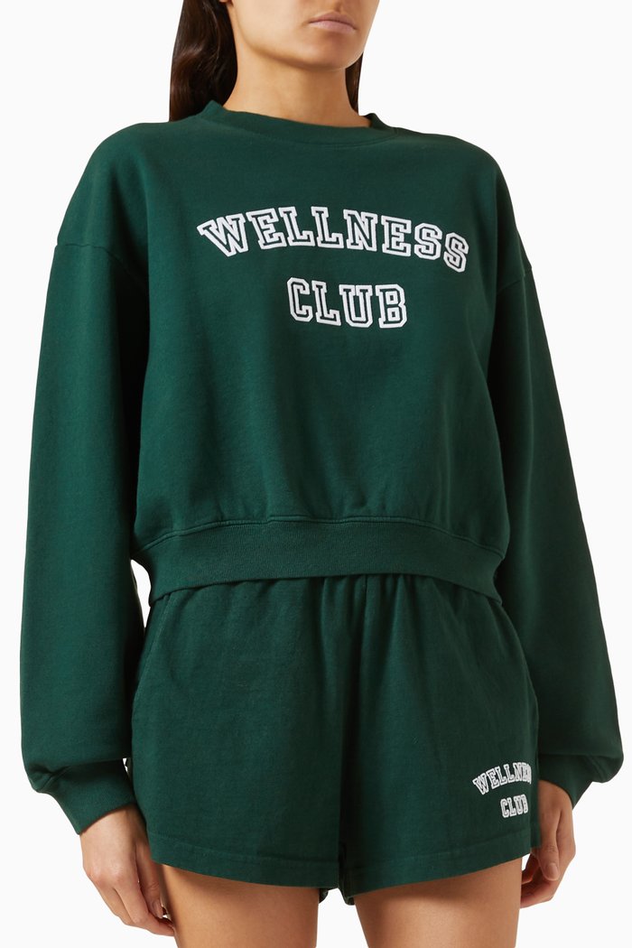 

Wellness Club Flocked Crop Sweatshirt in Cotton, Green