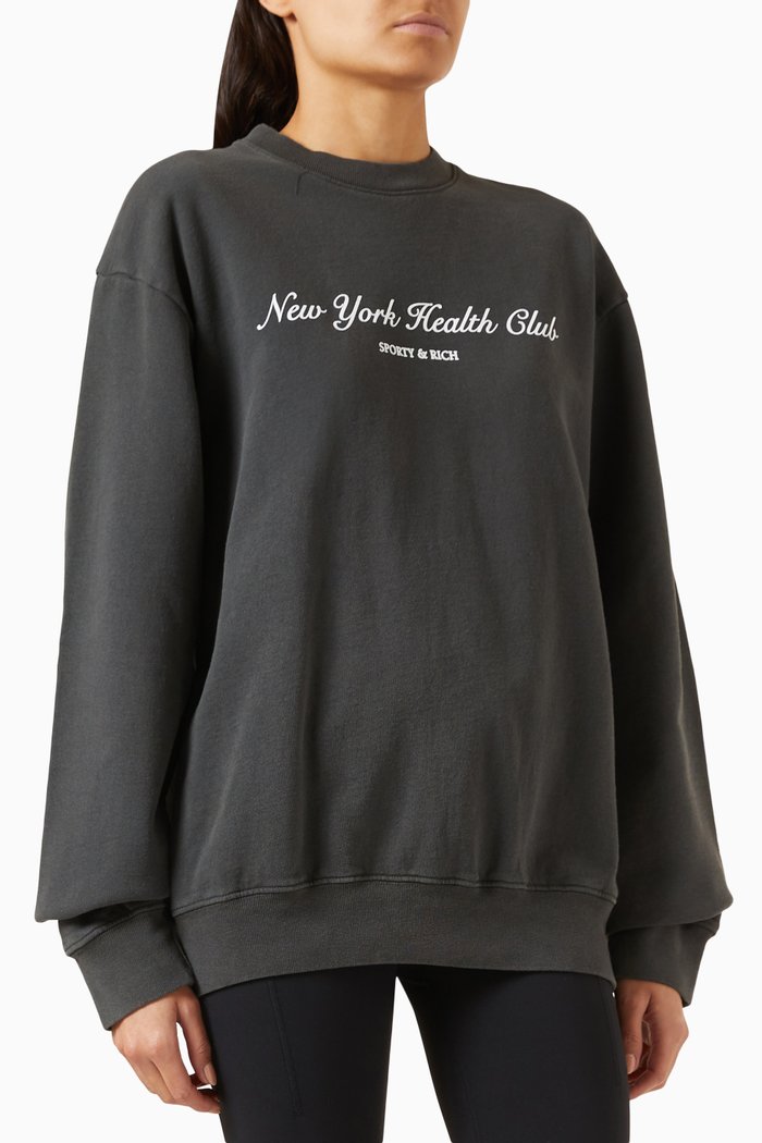 

NY Health Club Crewneck Sweatshirt in Cotton, Black