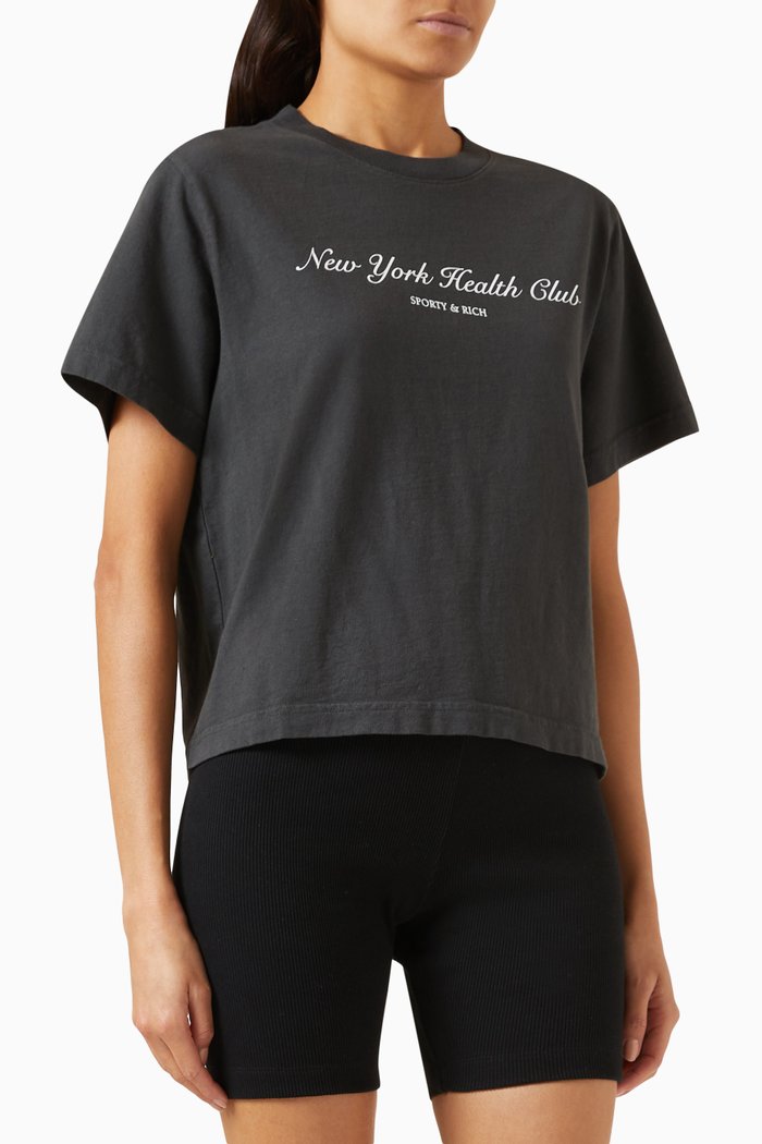 

NY Health Club Crop T-shirt in Cotton-jersey, Black