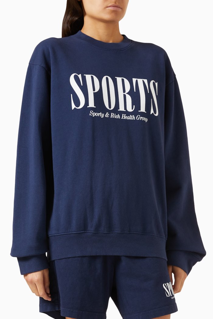 

Sports Crewneck Sweatshirt in Cotton, Blue