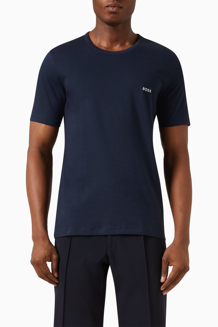 

Logo-embroidered T-shirt in Cotton Jersey, Set of 3, Blue