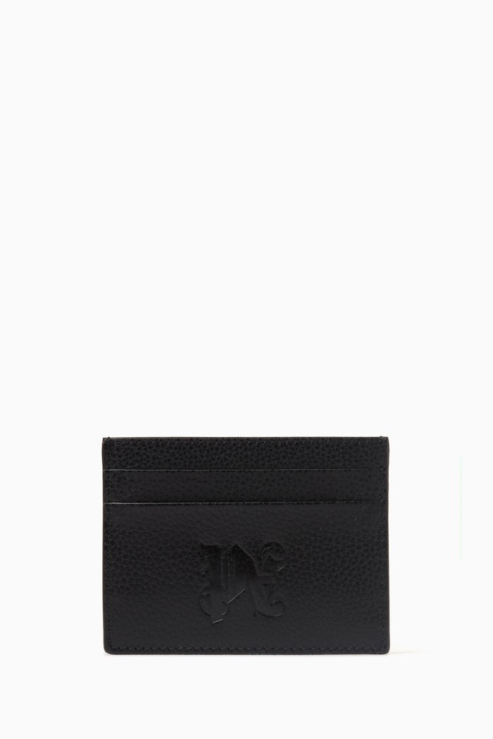 

Monogram Card Holder in Textured Leather, Black