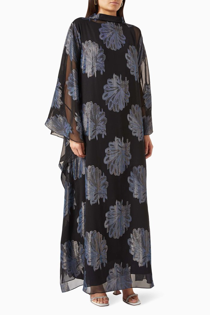 

Mesh Printed Kaftan in Chiffon, Multicolour