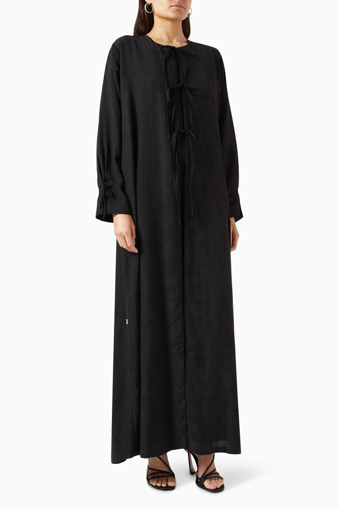 

Forest Printed Abaya in Cotton-silk, Black