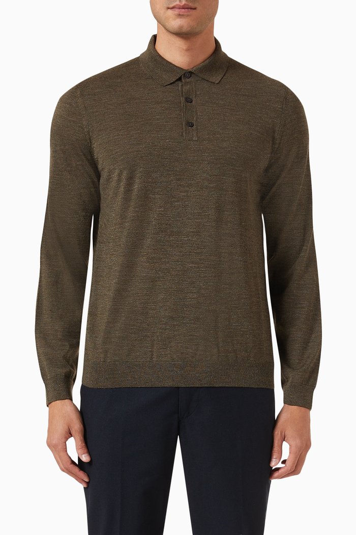 

Polo Collar Sweater in Wool, Green