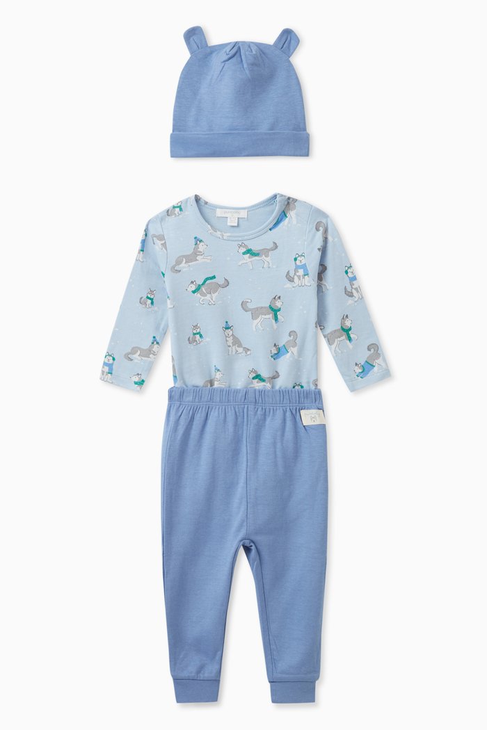 

Arctic Animal Bodysuit 3-piece Gift Set in Organic Cotton Blend, Blue