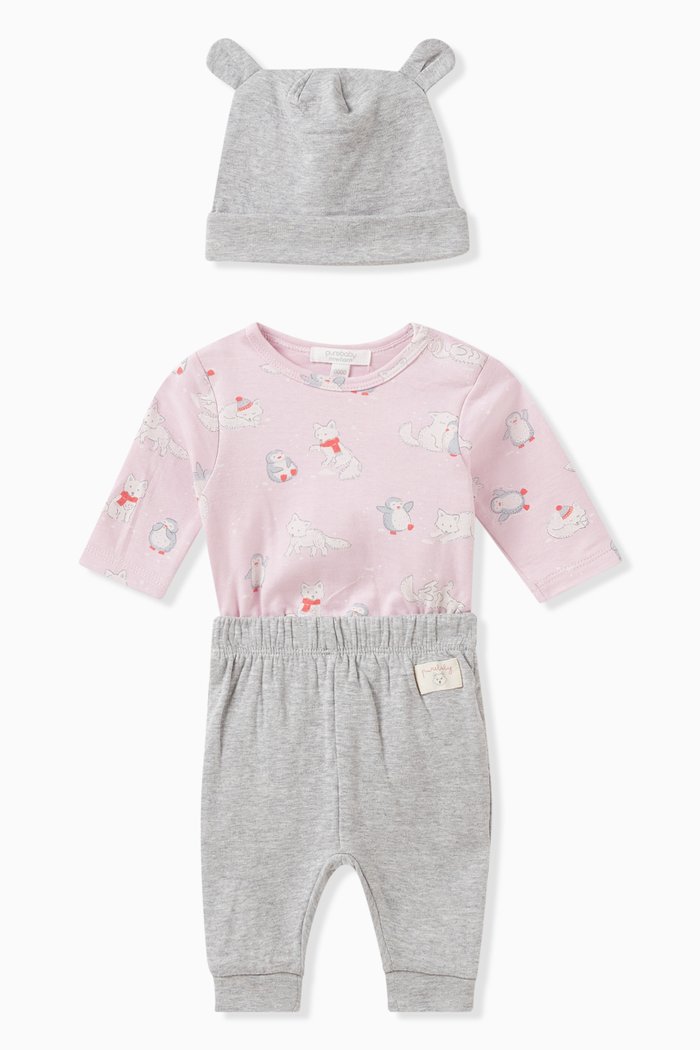 

Arctic Animal Bodysuit 3-piece Gift Set in Organic Cotton Blend, Pink