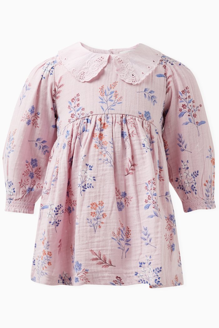 Floral-motif Dress in Organic Cotton, Pink