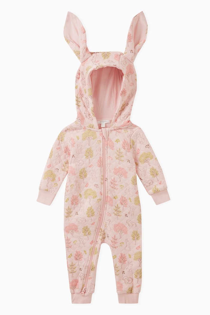 

Bunny-motif Quilted Sleepsuit in Organic Cotton, Pink