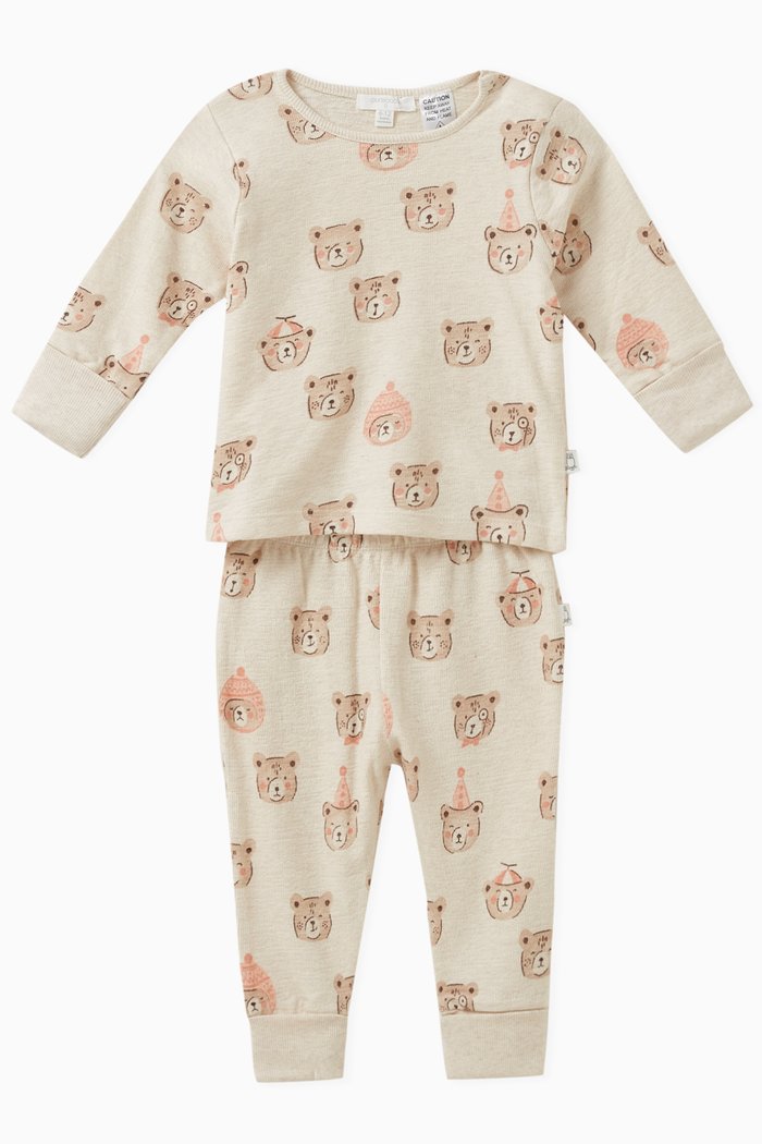 

Teddy-motif Pyjama Set in Organic Cotton, Neutral