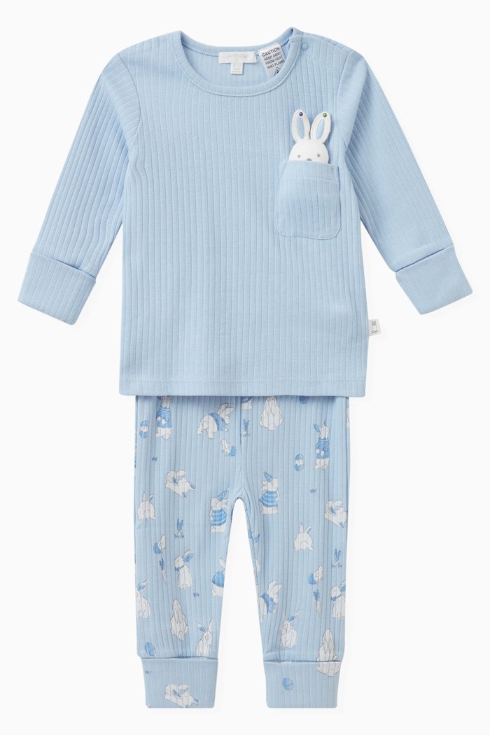 

Ribbed Pyjama Set in Organic Cotton, Blue