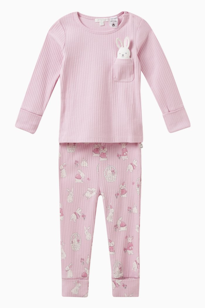 

Ribbed Pyjamas Set in Organic Cotton, Pink