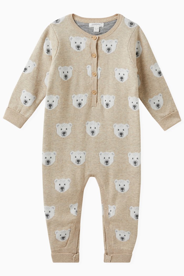 Polar Bear Sleepsuit in Organic Cotton, Neutral