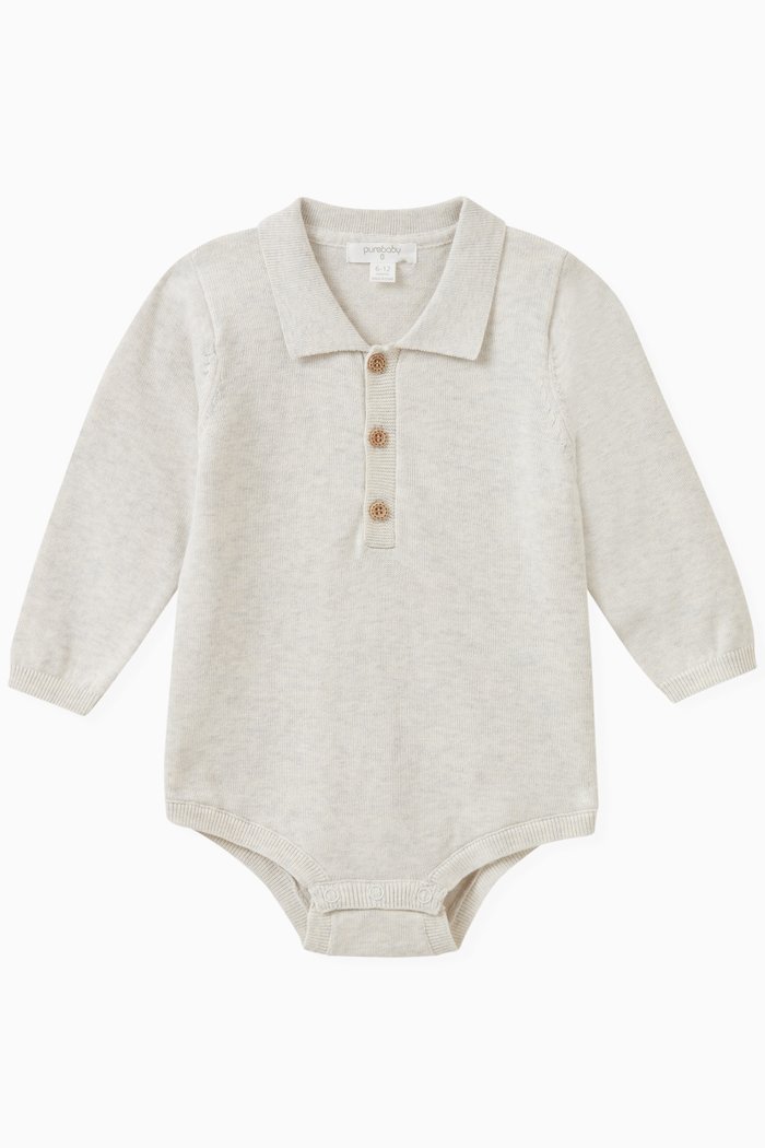 

Knitted Polo Bodysuit in Organic Cotton, Neutral