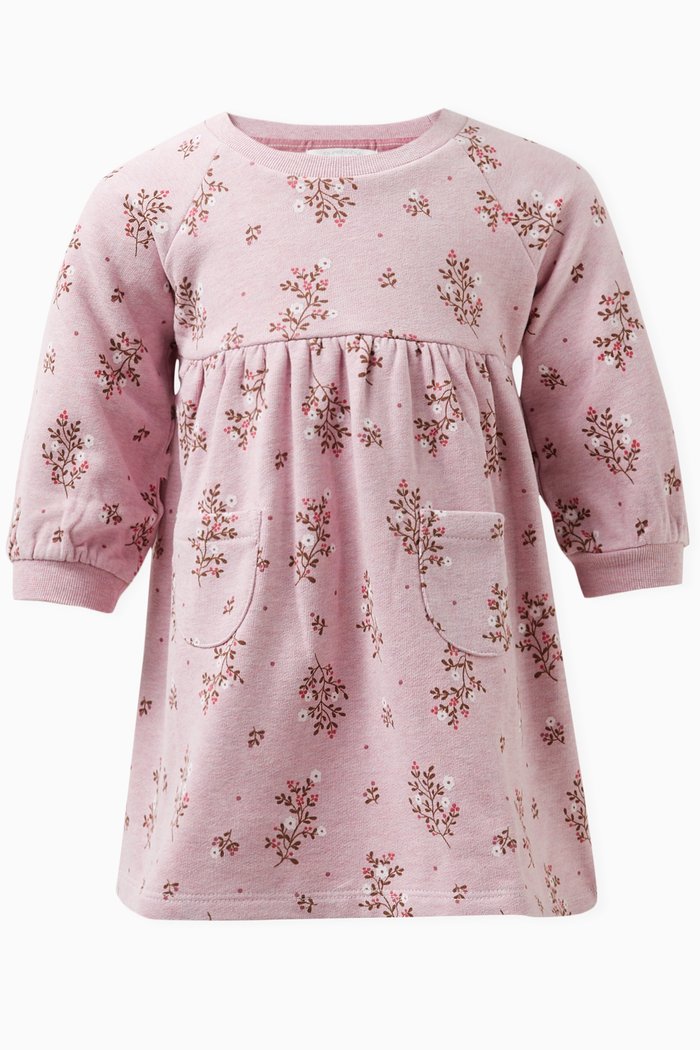

Floral-motif Dress in Organic Cotton, Pink