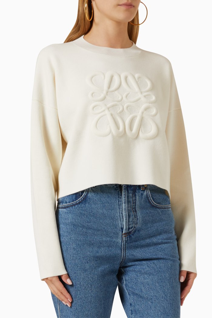 

Anagram Cropped Sweater in Wool, White
