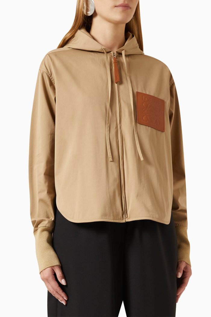 Hooded Jacket in Cotton Silk Gabardine, Neutral