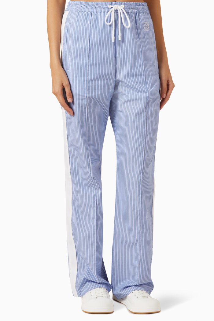 

Striped Tracksuit Trousers in Cotton, Blue