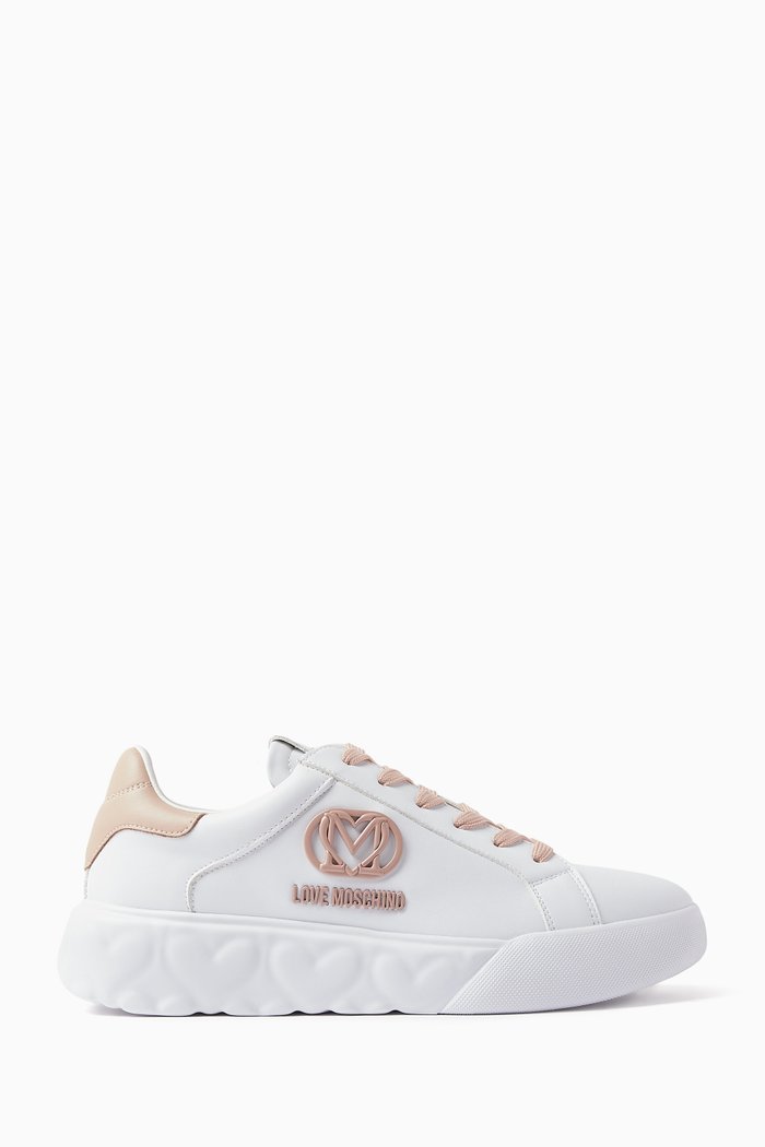 

Heart Logo Sneakers in Leather, Neutral