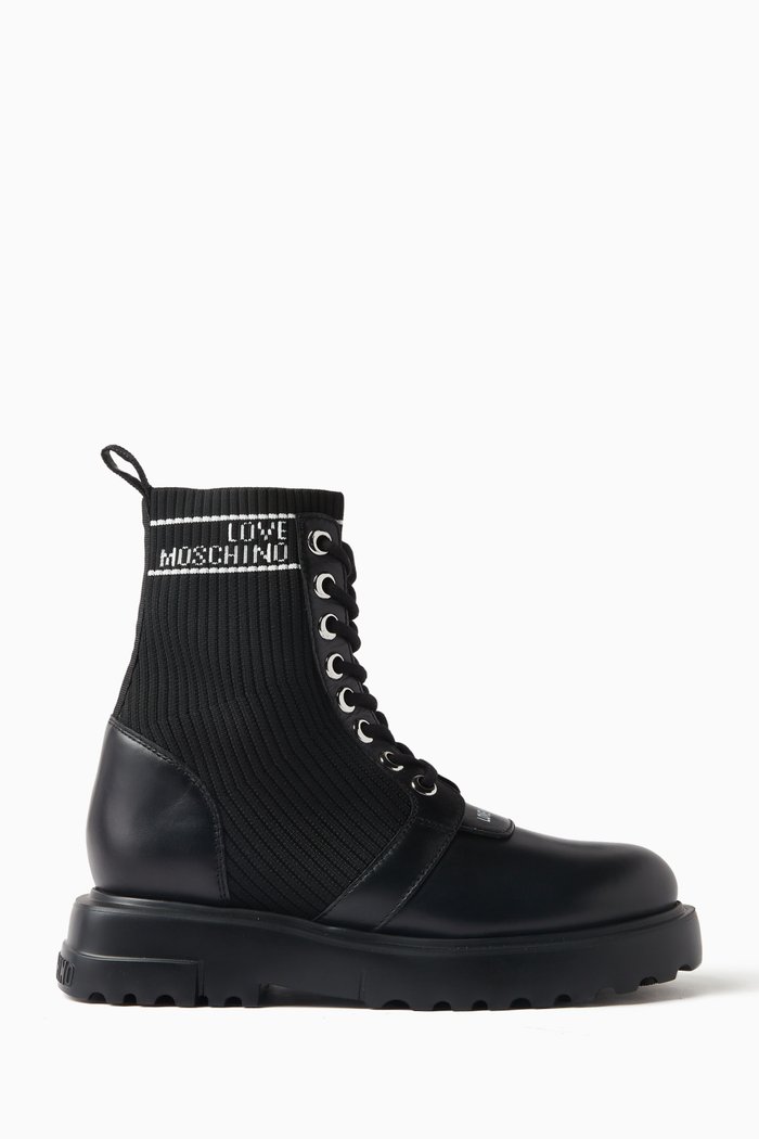 

Square Love Ankle Boots in Rib-knit, Black