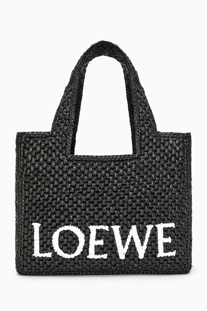 

Small Font Tote Bag in Raffia, Black