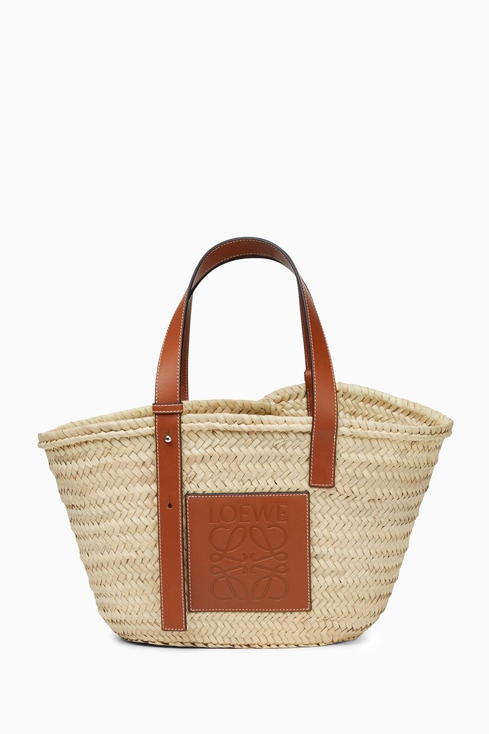 

Basket Bag in Palm Leaf & Calfskin, Neutral