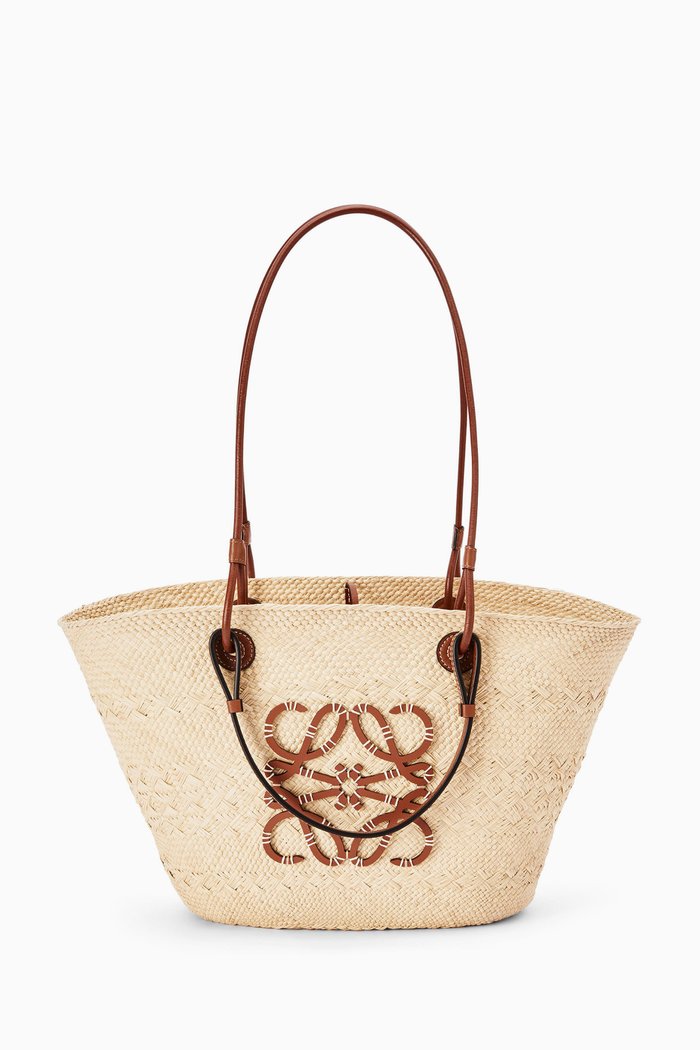 

Anagram Basket Bag in Iraca Palm & Calfskin, Neutral