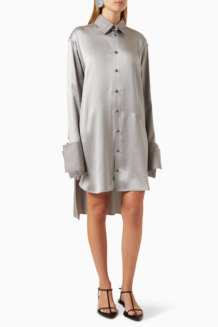 

Deconstructed Midi Shirt Dress in Silk, Grey