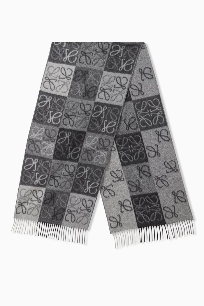 

Checkerboard Scarf in Wool & Cashmere, Black