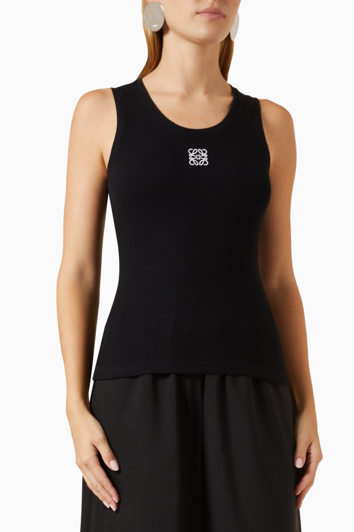 

Anagram Tank Top in Ribbed Cotton-jersey, Black