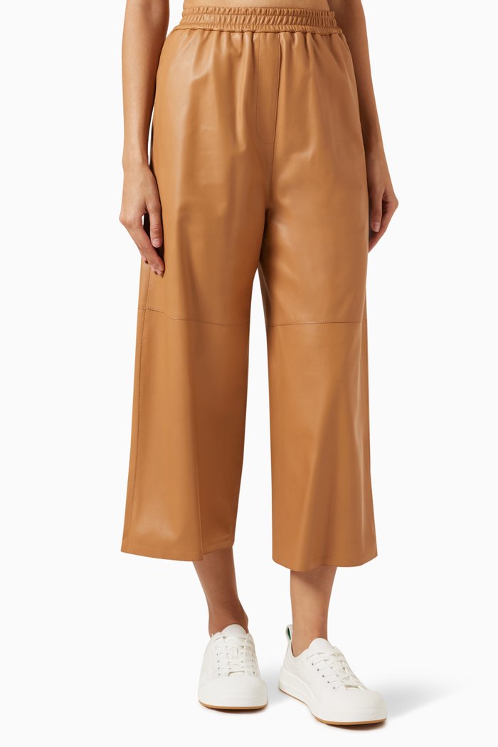

Cropped Trousers in Nappa Leather, Brown