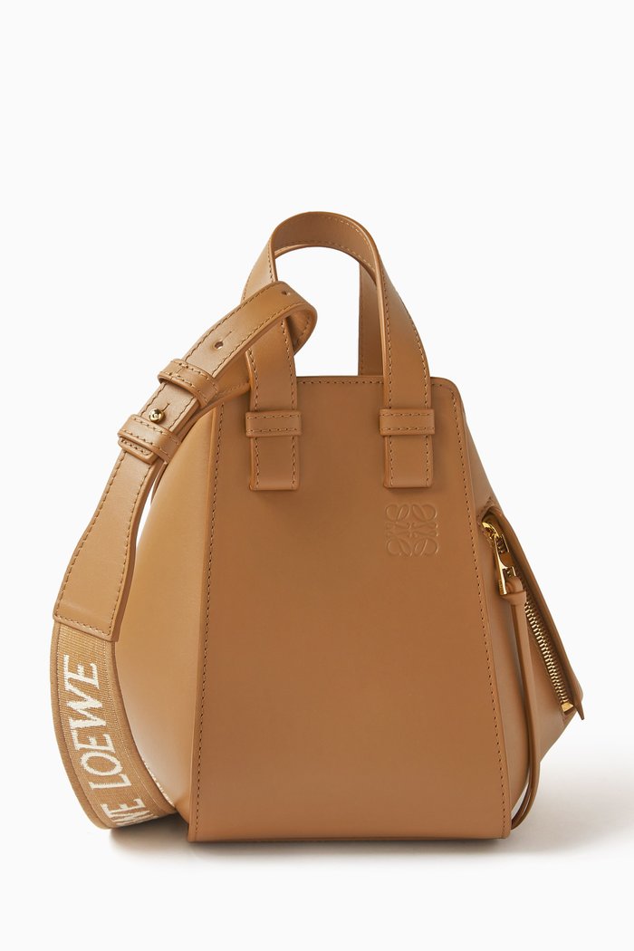 

Hammock Compact Bag in Satin Calfskin, Brown