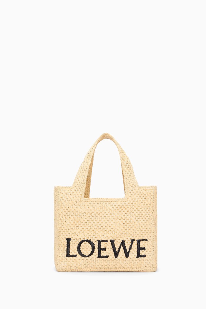 

Small LOEWE Font Tote Bag in Raffia, Neutral