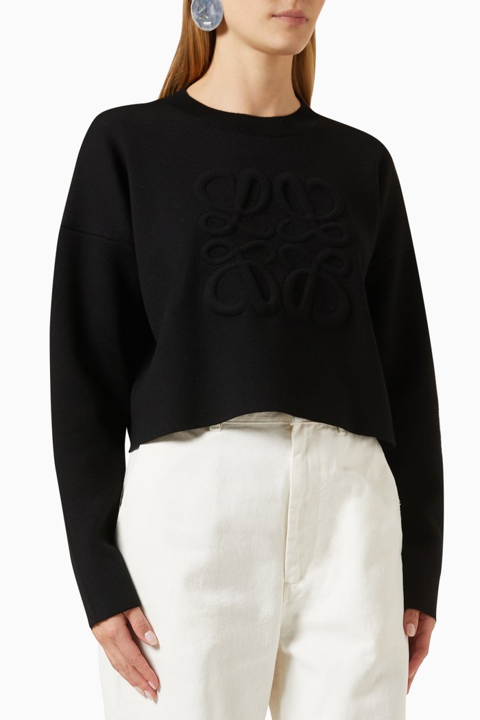 

Anagram Cropped Sweater in Wool, Black