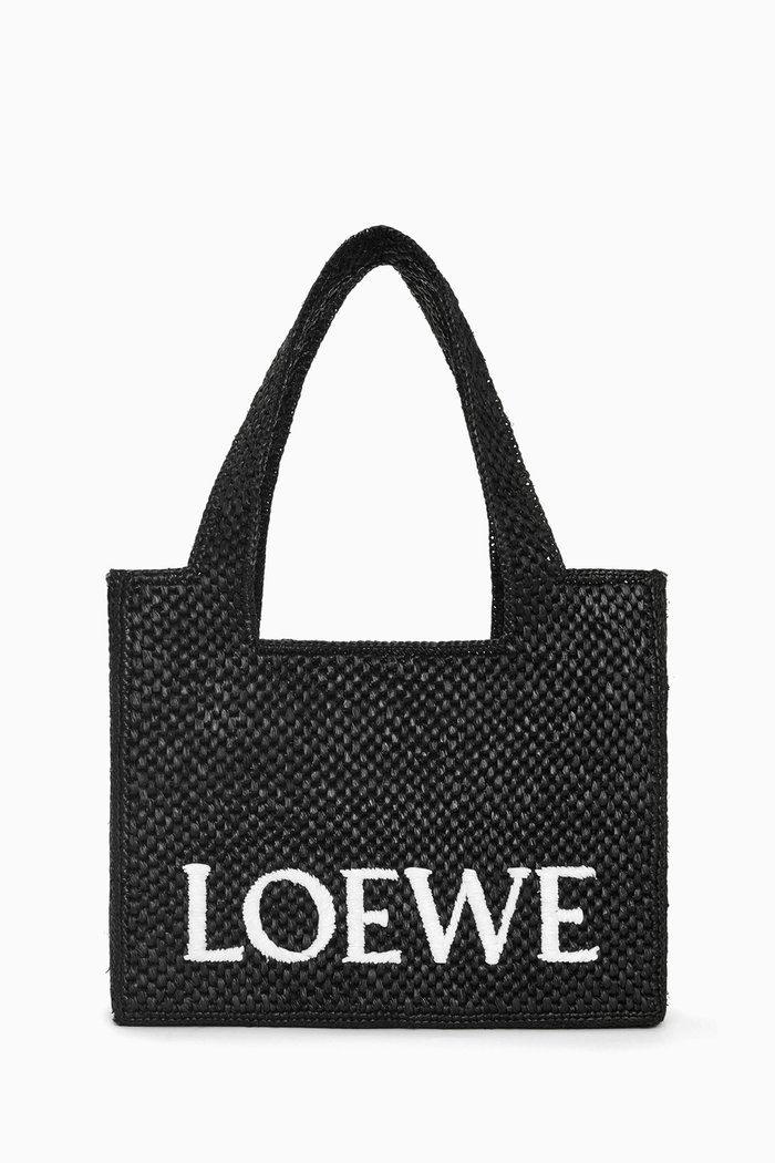 

Medium LOEWE Font Tote Bag in Raffia, Black