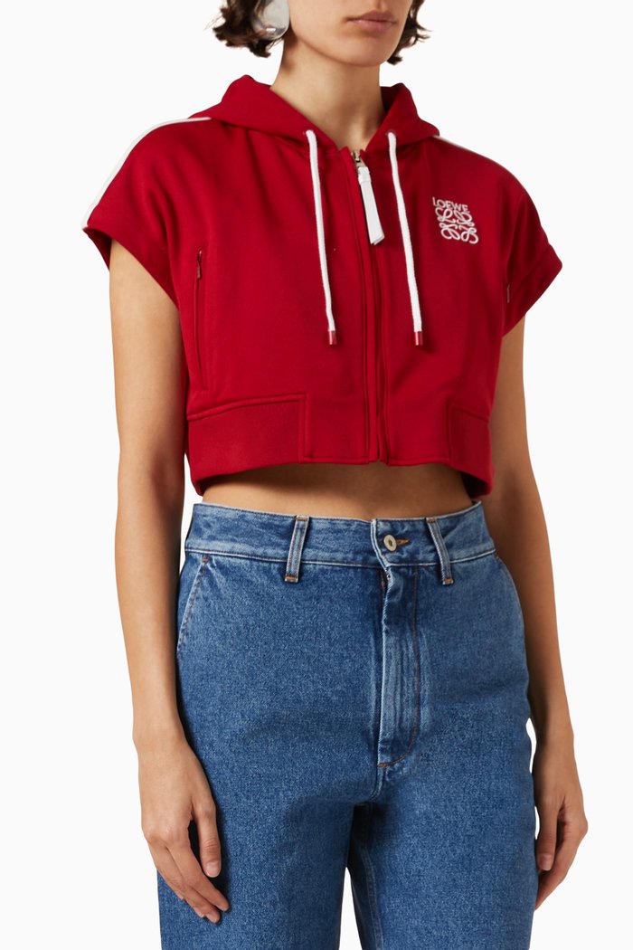 Cropped Tracksuit Jacket in Technical Jersey, Burgundy