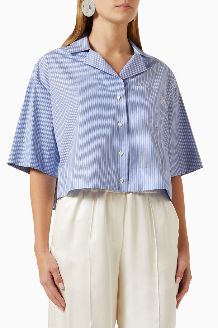 

Striped Pyjama Blouse in Cotton, Blue